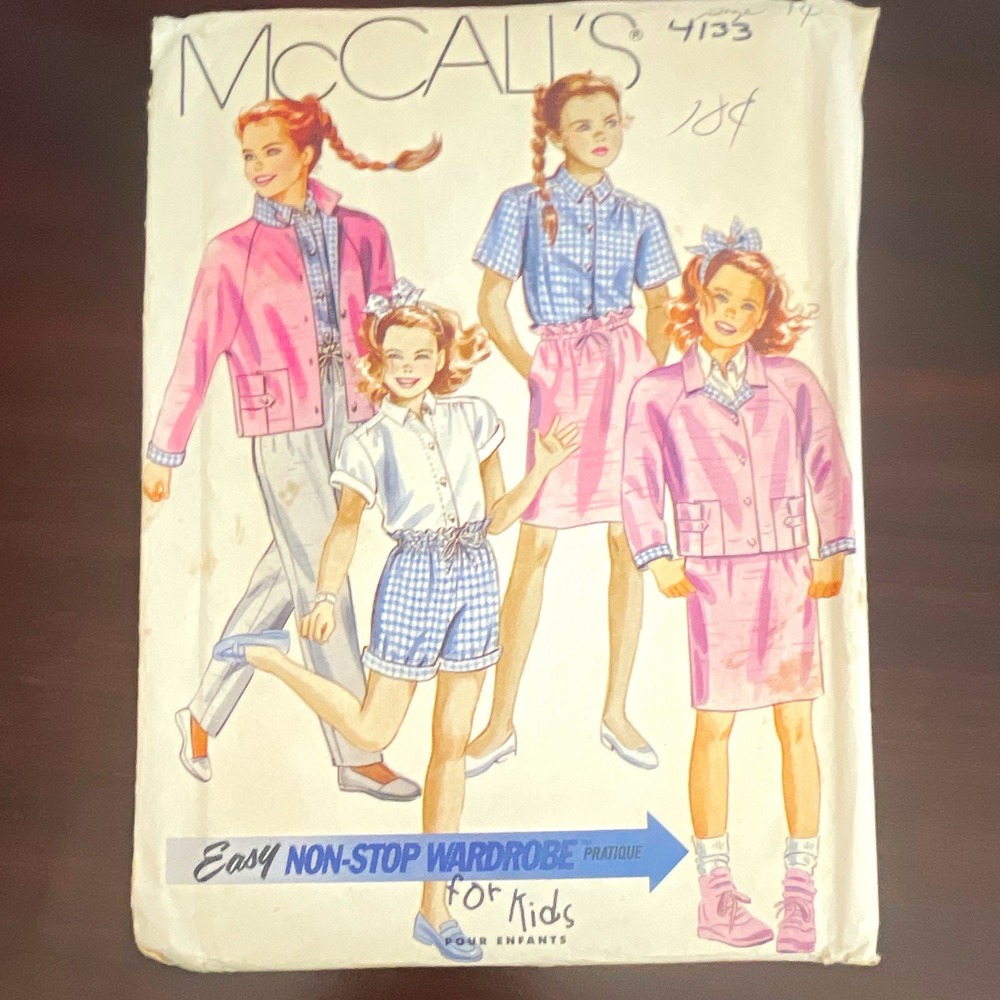 McCalls 4133 Vintage Girls Jacket Shirt Skirt Pants Shorts Sewing Pattern 1989